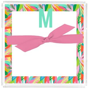 Mary Square Monogram M Colorful Floral 5 x 5 Paper Acrylic Notepad Block