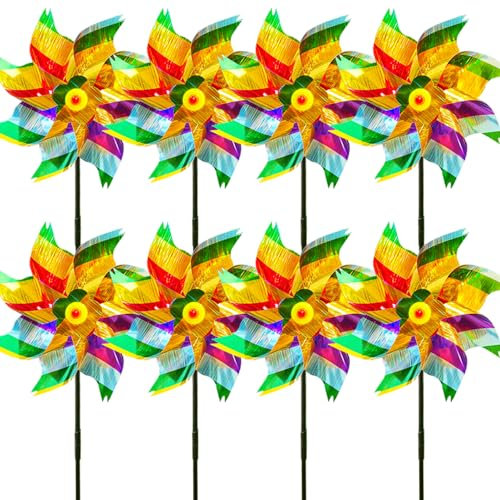 Lot de 8 moulins à vent réfléchissants, anti-pigeons, pour jardin, verger, balcon, décoration de jardin pour l'extérieur (8 pièces, couleur C)