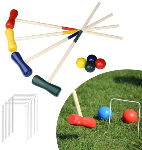 ORHEYA Krocket Spiel aus Kiefernholz für 4 Spieler Krocket Set Spiele für Draußen für Kinder und Erwachsene Cricket Set Game Holzspielzeug Geschicklichkeitsspiel Outdoor Croquet Game