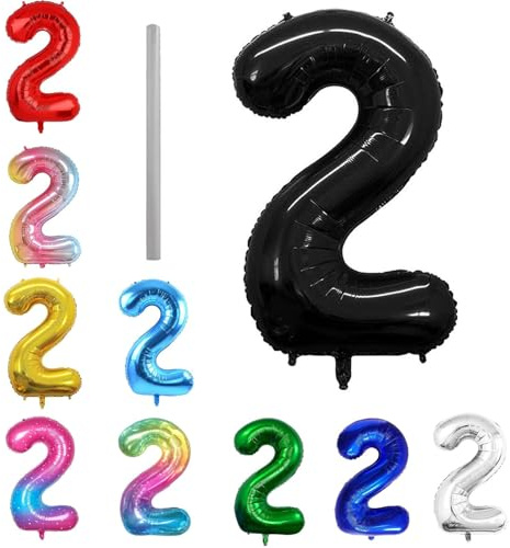 Geburtstag zahlen Luftballon 2 jahre-Schwarz XXL Jumbo Folienballon 40 Zoll – 101 cm Luftballons 2 Geburtstag Junge Mädchen Babyparty Geburtstagsdeko Jubiläumsparty Dekoration