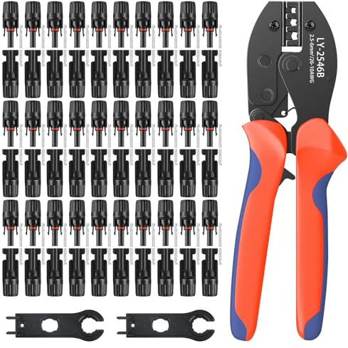 Solar Crimpzange Set Solar Crimpwerkzeuge mit 60 Stück Male Female Solarpanel Kabelstecker für 2.5/4/6mm² Solarpanel Kabel, 1 Paar Solar Steckverbinder Schraubenschlüssel, für Solaranlage Photovoltaik