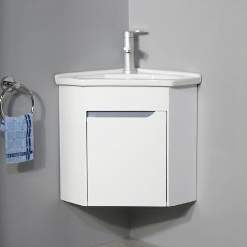 VSTQNXR Gäste Wc Waschbecken Waschbecken Mit Unterschrank Eck-Badewaschtisch-Kombination Für Kleinen Raum, Design Eines Wandmontierten Schranksets(Color:Wit,Size:42cm/16.5in)