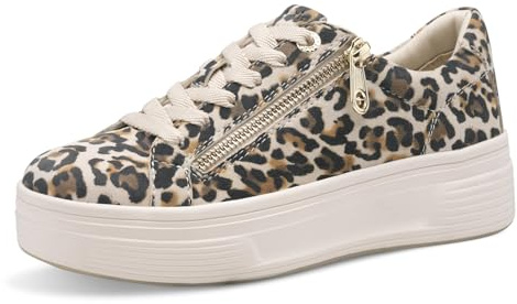 Tamaris Comfort Damen Plateau Sneaker mit Reißverschluss Low Top, Mehrfarbig (Leopard), 41 EU