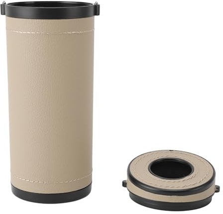 Leichter Auto-Taschentuchhalter aus Leder und Wolframstahl, Tragbare Zylinder-Taschentuchbox mit Fensterbrecher Autoreisen, Rundes Etui Taschentücher, (Khaki)