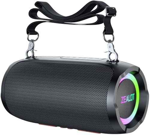 ZEALOT Enceinte Bluetooth Portable avec lumière LED, Enceinte d'extérieur sans Fil, Son Puissant de 50 W, autonomie de 30 Heures, Port AUX, USB, Carte TF, Bluetooth 5.3 et étanchéité IPX6