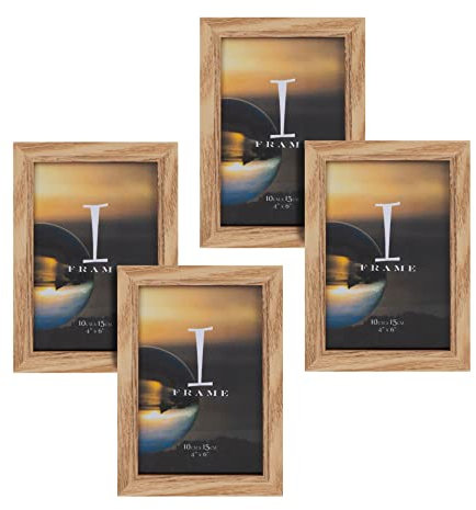 Widdop and Co IFrame Oak Finish Set of 4 Photo Frames - 4 x 6 - Contemporary Picture Frame - Tabletop and Wall Mounting - Stylish Home Décor Frames for Photos