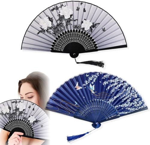 2 Stück Handfächer Faltbare Fächer, Fächer Hochzeit, Handfächer, Fecher Sommer Hochzeit, Hand Fan Asiatische Deko für Geburttag, Party, Wedding, Fotografie, Wand Dekoration