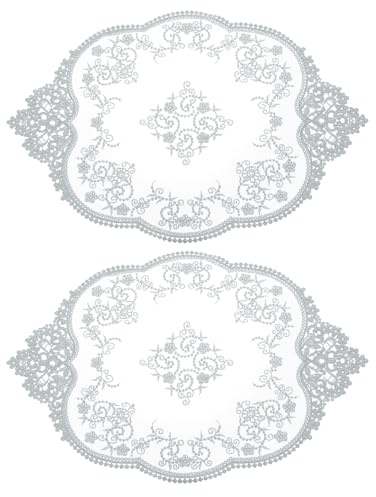 sourcing map Retro-Spitzen-Tischsets, französische Häkeldeckchen, oval, bestickt, hohl, Tasse, Vase, Tischmatte für Esstisch, Küche, Party, 43,2 x 30,5 cm, Grau, 2 Stück