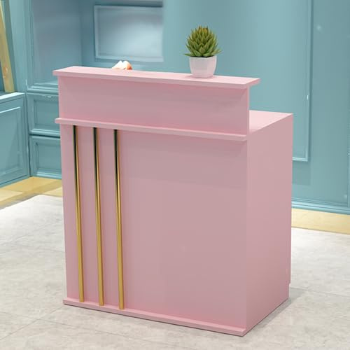 Empfangstheke Rezeption Bar Theke, L-förmiger Moderner Front Office Tisch,Empfangstresen Computerschrank mit abschließbarer Schublade, Kleiner Rezeptionstheke Counter, für Lobbys, Salons, Hotels(Pink)