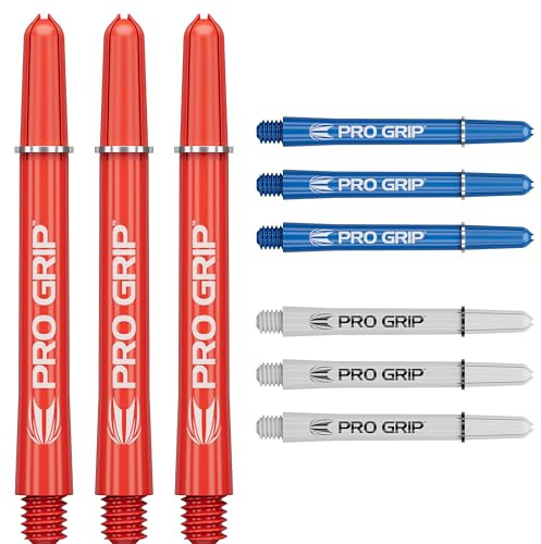 Target Darts Pro Grip Shafts - 9er Set | 3 Farben, Multicolour | 3 Größenoptionen (Kurz, Mittelstufe, Mittel) | Dartstiele, professionelles Dart-Zubehör, 2BA Shaft Multipack mit Ringen
