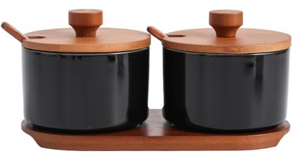 OnePine Lot de 2 Sucrier céramique, 220ml sucrier moderne avec couvercle et cuillère, boîte à épices et condiments pour sucre thé sel café epices