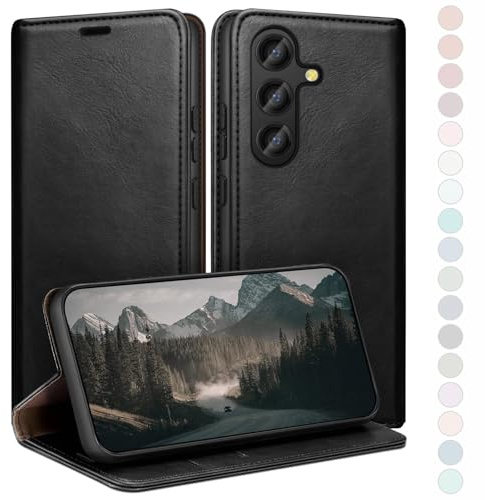 HUOUH für Samsung Galaxy S25 Hülle mit RFID Schutzhülle aus Lederhülle Handyhülle,Kartenfach Leder ständer Handy hülle,360 Grad Schutz Cover für Samsung S25 Klapphülle Wallet Case Schwarz