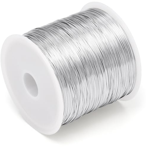Kupferdraht, 0,4 mm, 100 m, anlaufgeschützt, Perlendraht für Schmuckherstellung und Basteln, Schmuckdraht für Armbandherstellung und DIY-Kunstwerke (Silber)