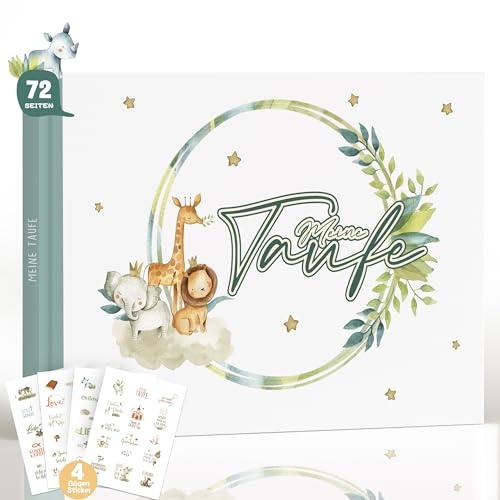 Taufgeschenke für Mädchen Junge, Gästebuch Taufe mit Sticker - Erinnerungsbuch zur Taufe, Taufbuch & Patenkind Geschenk, 72 Seiten für Glückwünsche und Fotos,Taufalbum mit Vorlagen (Waldtier-Thema)