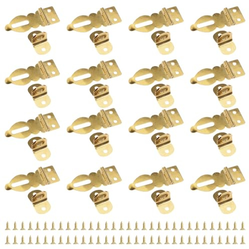 UFURMATE Mini Brass Padlock Hasp, 16Pcs Hasp Latches for 180 Degree Mounting Decorative Hasps for Wooden Box, Jewelry Box,Suitcase (Gold)
