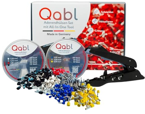 Qabl Aderendhülsen Set mit All-In-One Tool, 750 ST (0,5mm² bis 6,0mm²), Crimp Zange, Kabelhülsen, Crimpzange, Krimpzangenset, Aderendhülsenzange, Elektrowerkzeug, Presszange