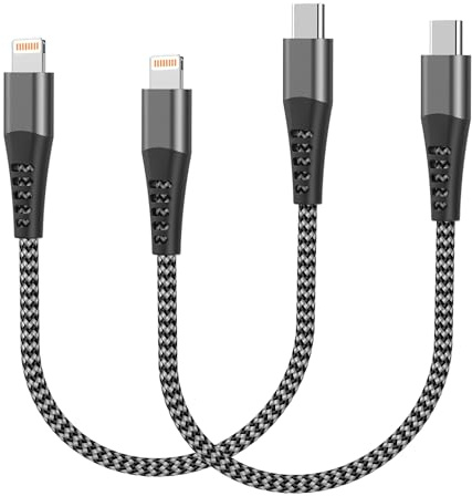 USB C till Lightning-kabel kort 0,3 m 2-pack, iPhone laddningskabel USB C Apple MFi certifierad nylon typ C laddningskabel iPhone snabbladdningskabel Apple Lightning-kabel för iPhone 14 Pro Max 13 12