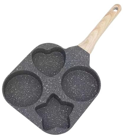 YUANYIYS Poêle à œufs antiadhésive 4 en 1, poêle à crêpes et omelettes, multifonctions, en forme de cœur, en forme d'étoile, cuisinière à gaz à induction, poignée en bois (noir)