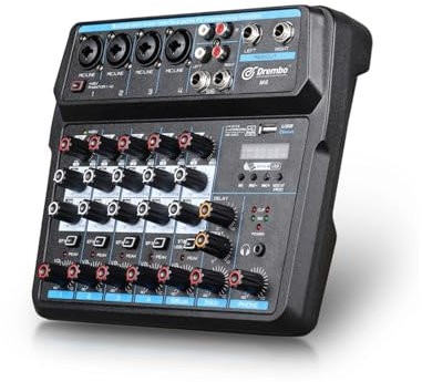 SHEHUALI Mesa de Mezclas de Audio, Consola mezcladora de M4 M6 for DJ con Tarjeta de Sonido Bluetooth for PC, micrófono de grabación, Interfaz de Mezcla de Instrumentos(6 Channels)