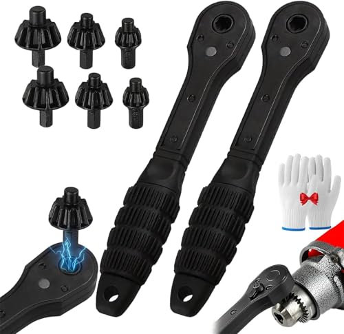 2 in 1 Drill Chuck Ratchet Spanner, 2025 New 2-in-1 Ratchet Drill Chuck Key Wrench, 4Pcs Iron Drill Wrench, Universal Double Head Chuck Key Replacement Tool, for Electric Drills & Power Tools (2 Set)