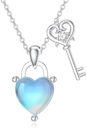 MUUYON Collana con lucchetto a forma di cuore, in argento Sterling 925, con pietra di luna, regalo di compleanno per la fidanzata