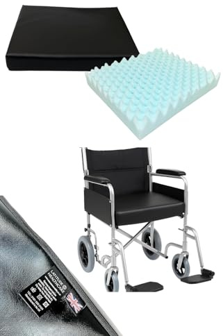 Latitude Healthcare Castellated Foam Wheelchair Pressure Relief Cushion, Water Resistant, High-Density Memory Foam, Black Vinyl Cover, Standard Size, British Made
