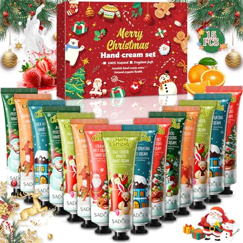BBLTIFF Creme Main, 15 Pcs Mini Crèmes pour Les Mains, Creme Main Noel Parfumée, pour Les Mains Sèches et Craquelées, Coffret Cadeau de Noël pour Femmes, Hommes, Collègues, Amis