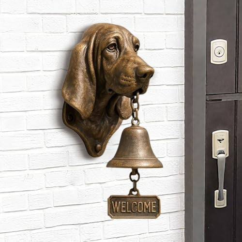 Gusseisen Hund Willkommen Türklingel,Retro Metall Außen Bauernhaus Vintage Türglocke für Haustür,Hundekopf Kopfform Dekoration Hängende Wandmontage Abendessen Glocken (Basset Hound)