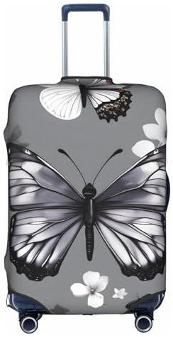 KLJnmbb Grå blågrön fjäril tryck resväska överdrag elastisk tvättbar anti-repor bagageskydd dammtät elegant, Vitt, XL