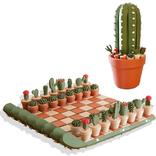 Cactichess, Cactus Chess Set, Theme Rollable with Pot Case & Free Magnets, 3D Printed Cactus-Themed Pieces Chesses Board