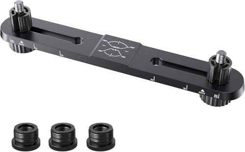 Stereo-Array-Abstands-Mikrofonhalter mit Skalenverstellbarer Position für Zwei Mikrofone oder Ausleger, Mikrofonhalterungsstange passt zu den Meisten Mikrofonständern, mit 3/8-5/8-Schraubadaptern
