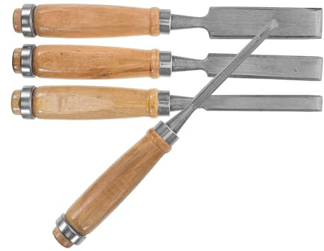 LIGIGWASH 4 Stück Holzmeißel mit Stahlklingen und Holzgriffen Flachmeißel zum Schnitzen und Holzbearbeitung für Selbstgemacht Projekte und Holzarbeiten mit Eisenhülle