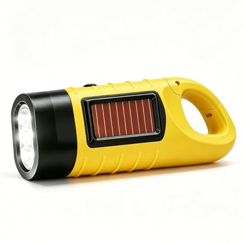 RUOGUWUYE Lampe torche à remonter et lampe de poche solaire, LED rechargeable à manivelle super lumineuse, lumière d'urgence portable avec mousqueton pour camping, randonnée, équipement de survie en