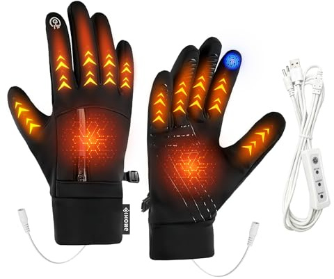 Carreuty USB beheizte Handschuhe für Männer Frauen, Wasserdicht Winddicht rutschfest Ski Erhitzt Handschuh, 3 Temperaturstufen Touchscreen Waschbar Handschuhe Winter für Autofahren Radfahren Wandern