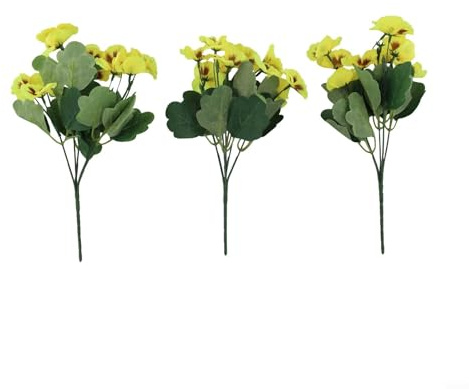 Besttoolifes 3pcs UV-Resistant Artificial Pansy Flowers for Indoor and Outdoor Decor, 32cm Height, Red/Purple/Yellow/Sunset Red(YELLOW)
