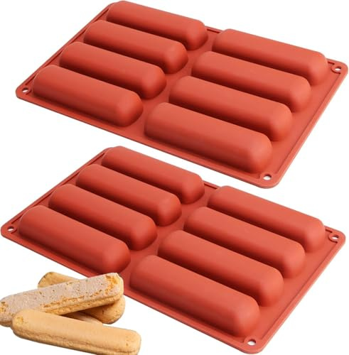 VITAPREP Finger Biscuit Silicone Molds, 2 Pack 8 Cavity Cereal Bars Baking Mould Non-Stick Chocolate Bar Mold for Candy, Eclair, Bread, Muffin, Soap & Resin Reusable & Flexible Baking Tray