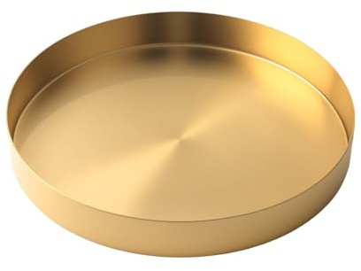 UCFBWO Rundes Tablett Gold aus Edelstahl Dekoteller Gold tablett Rund 20 cm | Goldenes Tablett für Kosmetik Dekotablett Kerzentablett Schmuck Tischdekoration (Ø 20 cm)