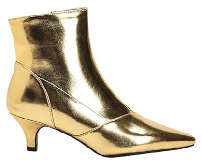 Elegante botín británico de invierno, botines cortos de tacón medio, botas de equitación clásicas, dorado, 39 EU