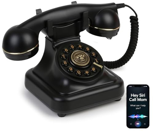 Sangyn Bluetooth Retro Phone with Voice Assistant, Bluetooth Landline Phone Compatible with Android & iOS, Wireless Bluetooth Physical Home Phone Telephone with Volume Control & USB Rechargeable,Black