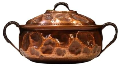Juego de ollas de cobre con tapa y cuchara, hecha a mano, resistente con asas antiquemaduras para el hogar, cocina y restaurante