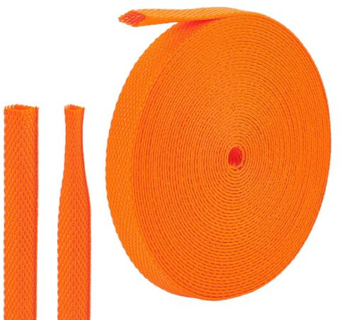 OLYCRAFT 8m 2:1 Heat Shrinkable Braided Sleeving Heat Shrink Sleeve Abrasion Protection 14mm Flexibility Wiring Harness Cable Sheath Tubing Orange Abrasion Resistant Sleeve for Cable Protection