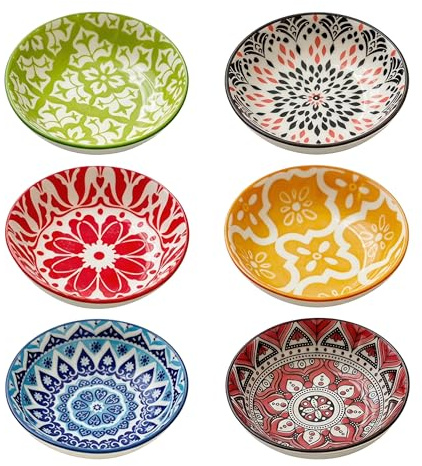 XIAOjnHONG 6 Pcs Ceramic Dipping Bowls Soy Sauce Bowl Dishes Saucer | Ceramic Sauce Dish Tiny Dip Bowls Snack Ramekin for Ketchup Soy BBQ Sushi Party Condiments Serving