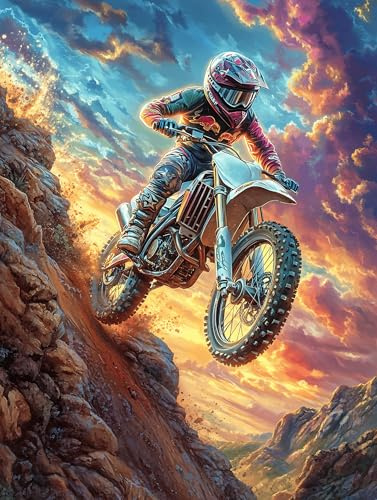 Piloto de motocross en un cañón ardiente Puzzles 300 Piezas Maquetas 3D Construir Sin Pegamento Lindo cuento de hadas acompañante Rompecabezas Educativo Para Familia Desafío Intelectual Decoración Hog