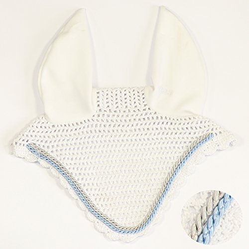 Eskadron Fliegenohren White mit 2fach Kordel lightblue, silberfarben, Größe:Warmblut