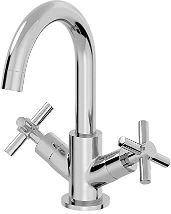 Architeckt® Lattra Bathroom Basin Sink Mixer Tap Modern Mono Round Twin Crosshead Handle Faucet for Sinks, Chrome