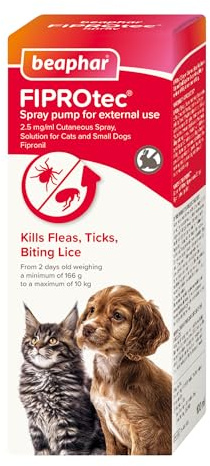 Beaphar - FIPROtec® Spray for Cats & Dogs - Kills Fleas, Ticks & Biting Lice - Suitable for Kittens & Puppies from 2 days old - Vet Strength Medicinal Flea & Tick Treatment - Pump-action spray - 100ml