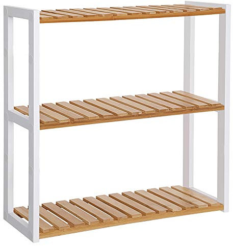 SONGMICS Estante Baño, Estantería Baño, Estante Pared de 3 Niveles para Plantas Ajustables, Montado en la Pared o de Pie, en Sala de Estar, Balcón, Cocina, 15 x 60 x 54 cm, Natural y Blanco BCB13WN