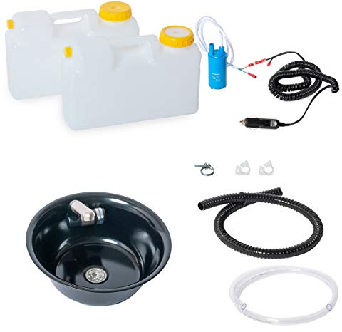 12V Wasseranlage Imbisswagen Verkaufsanhänger Campingküche Bausatz Spüle schwarz 32 cm schwarz Barwig 12L Kanister(ad-ideen)
