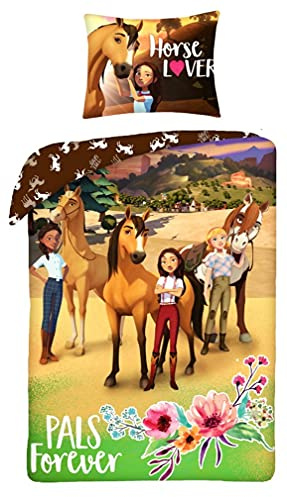 Halantex - SP-8321BL Wende Bettwäsche Spirit Wildpferd Pals Forever 140x200 cm / 70x90 cm 100% Baumwolle 2-teilig Bettbezug und Kissenbezug Mehrfarbig