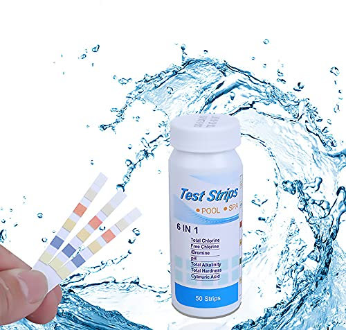 Tiardey 6 en 1 Tiras de Prueba de Piscina para Pruebas químicas en Agua, 50 Tiras de Prueba de Agua para Piscina/SPA/Jacuzzi, dureza Total precisa, Cloro Libre, Cloro Total, alcalinidad y pH
